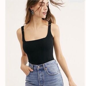 Free People Intimately Black Square Neck Tank Top